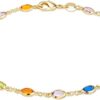 Barzel 18K Gold Plated Gold and Multi Color Crystal Baguette Anklet