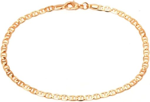 Barzel Gold Anklet for Women Flat Mariner Anklet 18K Gold Plated Flat Marina Link Anklet for Women - Made In Brazil