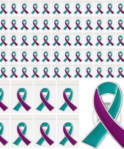 Batiyeer 50/100 Pcs Suicide Prevention Awareness Ribbon Pin Bulk Teal Purple Ribbon Pin Ptsd and Sexual Assault Awareness