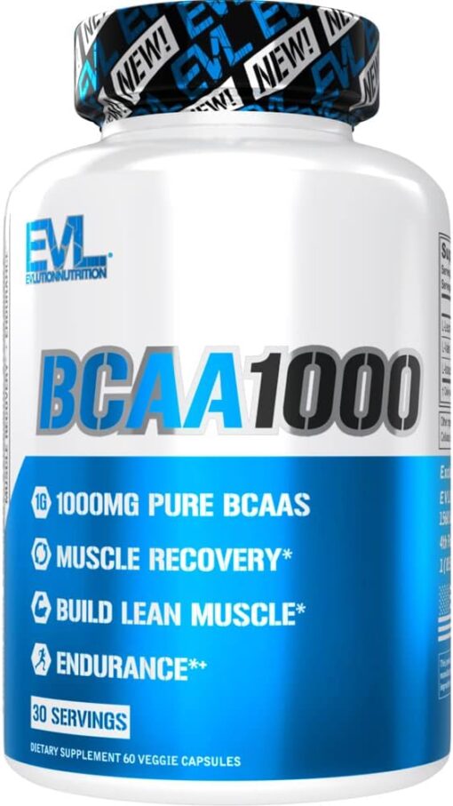 BCAAs Amino Acids Supplement for Men - EVL 2:1:1 5g BCAA Capsules for Post Workout Recovery and Lean Muscle Builder for Men - BCAA1000 Branched Chain Amino Acids Nutritional...