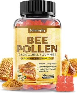 Bee Pollen Organic Gummies with Royal Jelly & Bee Propolis Sugar Free Bee Pollen Supplement Rich in Vitamin C, E, Enzymes, Antioxidants, Amino Acids Support Immune & Skin...