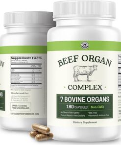 Beef Organ Supplement Grass Fed - 7 Beef Organs Complex from New Zealand - Liver, Heart, Pancreas, Kidney, Lung, Spleen, Bone Marrow - Non-GMO, No Fillers, Hormone & Antibiotic...