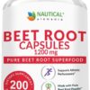 Beet Root Capsules - 1200mg Per Serving - 200 Beet Root Powder Capsules - Beetroot Powder Supports Blood Pressure, Athletic Performance, Digestive, Immune System (Pure, Non-GMO...