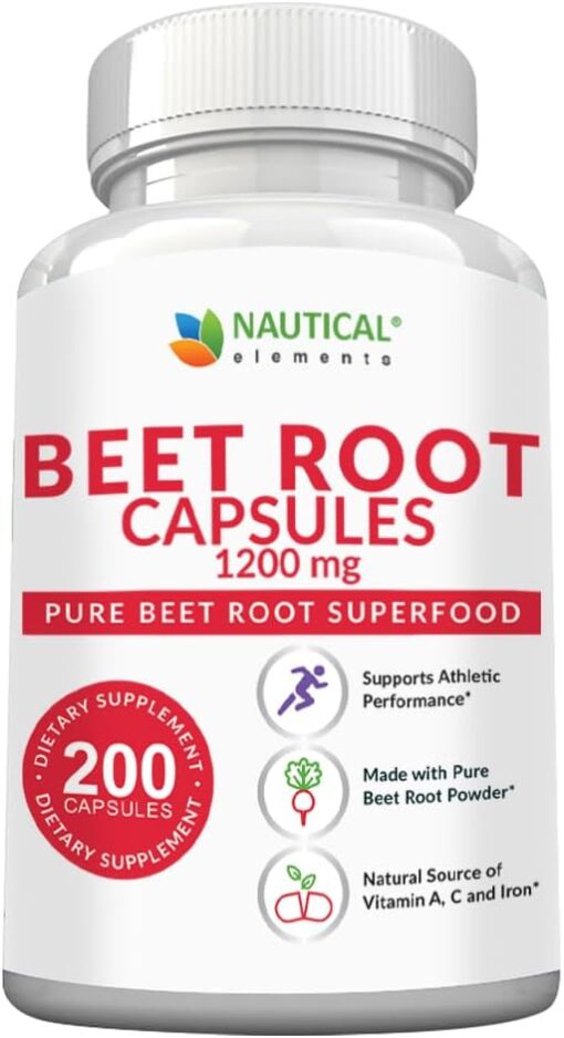 Beet Root Capsules - 1200mg Per Serving - 200 Beet Root Powder Capsules - Beetroot Powder Supports Blood Pressure, Athletic Performance, Digestive, Immune System (Pure, Non-GMO...