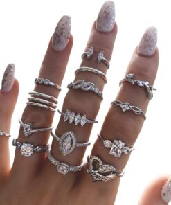 BELICEY 9-15PCS Knuckle Stacking Rings Set for Women Crystal Rhinestone Finger Statement Ring Sets Vintage Joint Knot Mid Rings for Teen Girls Stackable Rings Jewelry Accessories