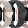 BELONGME 3 Pack Mesh Loop Compatible with Apple Watch Band Women Men 38mm 40mm 41mm 42mm 44mm 45mm 49mm Series Ultra SE 9 8 7 6 5 4 3 2 1, Stainless Steel Metal Strap Magnetic...