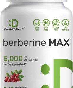 Berberine Max Supplement with Turmeric, 5,000mg Per Serving, 240 Veggie Capsules – 97% Pure Berberine HCL – 25:1 Berberine Root Extract – Vegetarian Friendly, Non-GMO