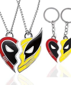 Best Friends Half Heart Necklace Alloy Pendant Jewellery with Superhero Friendship Necklace Half Heart Superhero Key buckle，Couples Key ring for Birthday Gifts (4PCS)