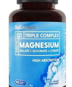 BioEmblem Triple Magnesium Complex | 300mg of Magnesium Glycinate, Malate, & Citrate for Muscles, Nerves, & Energy | High Absorption | Vegan, Non-GMO | 90 Capsules