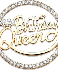 Birthday Brooch Pin for Women Metal Pin Rhinestone Queen Crown Brooch Pins for Women Girls Round Buckle Brooch for Wedding Party Birthday