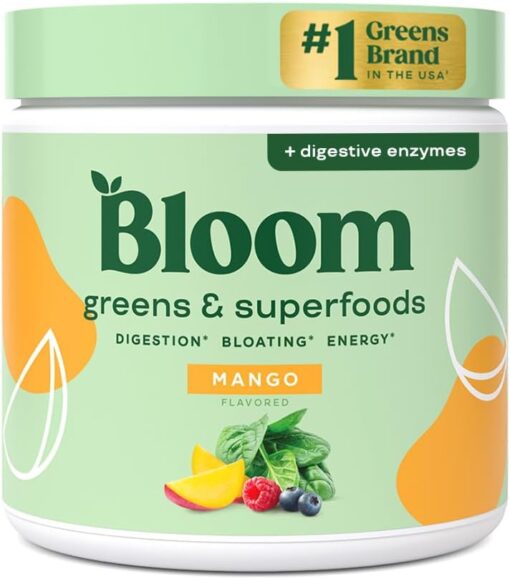 Bloom Nutrition Superfood Greens Powder, Digestive Enzymes with Probiotics and Prebiotics, Gut Health, Bloating Relief for Women, Chlorella, Green Juice Mix with Beet Root...