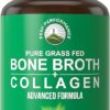 Bone Broth Collagen Capsules. 180 Pills of Grass Fed Bone Broth Collagen Protein Peptides. Contains All 3 Collagen Types 1, 2, and 3. Pure Pasture Raised Paleo Friendly Tablets...