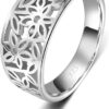 BORUO 925 Sterling Silver Ring, High Polish Tarnish Resistant Comfort Fit Victorian Leaf Filigree Vintage Style Ring