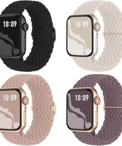 Braided Stretchy Solo Loop Compatible for Apple Watch Band 38mm 40mm 41mm 42mm 44mm 45mm 49mm for Women Men, Nylon Elastic Straps Wristbands for iWatch Series 9 8 7 6 SE 5 4 3 2...