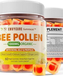 Breast Enhancement Bee Pollen Organic 1000mg Gummies, w/Propolis, Royal Jelly, Sugar Free Bee Pollen Supplement Rich in Vitamin B, Antioxidants, Amino Acids (1 PACK)