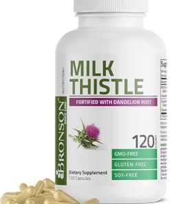 Bronson Milk Thistle Silymarin Marianum & Dandelion Root Liver Health Support, Antioxidant Support, Detox, 120 Capsules