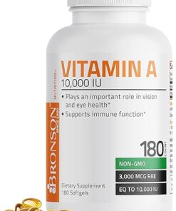 Bronson Vitamin A 10,000 IU Premium Non-GMO Formula Supports Healthy Vision & Immune System and Healthy Growth & Reproduction, 180 Softgels