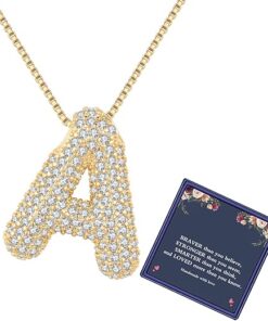 Bubble Letter Necklace Gold for Women，Charm Balloon Initial Letter Pendant Zirconia Inlaid Necklaces Fashion Gifts Jewelry