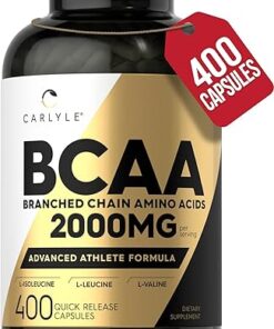 Carlyle BCAA Amino Acids Capsules | 2000mg | 400 BCAA Capsules | Non-GMO, Gluten Free Branch Chain Amino Acids Supplements