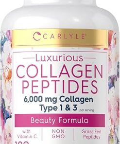 Carlyle Collagen with Vitamin C | 6000mg | 120 Caplets | Multi Collagen Peptide Pills | Type 1 and 3 | Non-GMO, Gluten Free, Grass Fed