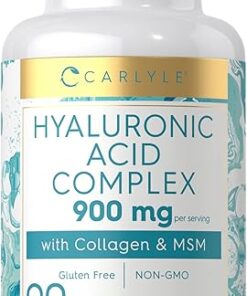 Carlyle Hyaluronic Acid with Collagen 900mg | 90 Capsules | with MSM | Hydrolyzed Collagen Complex | Non-GMO, Gluten Free Supplement