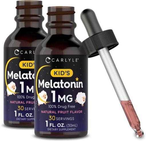 Carlyle Kids Melatonin Liquid | 1 fl oz | Two Pack | Fruit Flavor | Drug Free Childrens Supplement