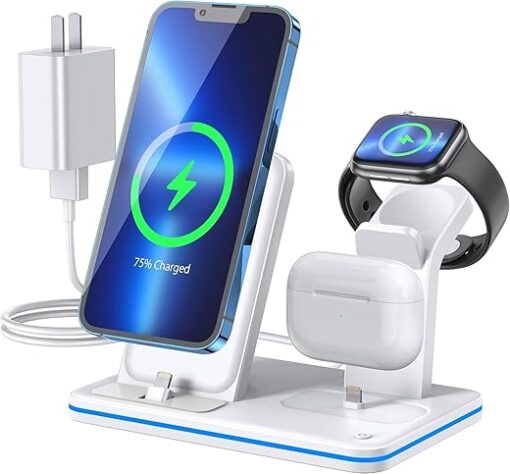 Charging Station for Apple Devices, 3 in 1 Fast Charging Station Dock for iPhone 14 13 12 11 X 8 Series for AirPods, Wireless Charger for Apple Watch 8/Ultra/7/6/SE/5/4/3/2