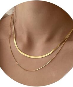 CHESKY 14K Gold/Silver Plated Snake Chain Necklace Herringbone Necklace Gold Choker Necklaces for Women Gifts Jewelry 1.5/3/5MM(W) 14"/16"(L)