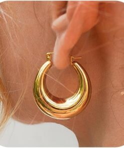 Chunky Gold Hoop Earrings for Women, 14k Gold Plated Thick Triple Hoop Earrings Hypoallergenic Trendy Chunky Gold Hoops Earrings Dainty Jewelry Gifts for Women