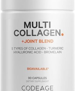 Codeage Multi Collagen Protein + Joint Blend Supplement, Hyaluronic Acid, Bromelain, Turmeric, Ginger Boswellia, Hydrolyzed - 5 Types of Collagen All-in-One, Joints & Bones...