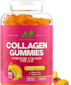 Collagen Gummies for Women & Men (90 Count) - Hydrolyzed Collagen Type I & III for Hair, Skin, Nails & Joints - Gluten-Free, Non-GMO - 90 Gummies