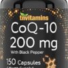 CoQ10 200mg - 150 Capsules with Black Pepper Extract | 5 Month Supply! | Powerful Free Radical Fighting Antioxidant | Max Absorption Rapid Release Capsules | Coenzyme Q-10 200 mg