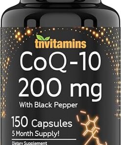 CoQ10 200mg - 150 Capsules with Black Pepper Extract | 5 Month Supply! | Powerful Free Radical Fighting Antioxidant | Max Absorption Rapid Release Capsules | Coenzyme Q-10 200 mg