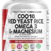 COQ10 200mg Red Yeast Rice 3000mg Omega 3 3000mg Magnesium Complex 500mg Niacin Zinc Vitamin K2 D3 - Heart Health Support Vitamins for Women and Men with Vitamin B3, Coenzyme...