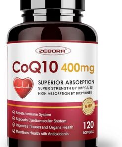 CoQ10-400mg-Softgels with PQQ, BioPerine & Omega-3, Coenzyme Q10(Ubiquinone) Supplement for High-Absorption, Powerful-Antioxidant, Support Heart & Energy-Production, 120 Servings