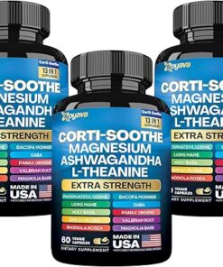 Cortisol Supplement Magnesium Glycinate 200mg L-Theanine 150mg Ashwagandha 150mg Phosphatidylserine 50mg & Cortisol Manager Lions Mane Holy Basil Ginkgo Biloba Bacopa Monnieri...