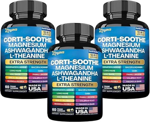 Cortisol Supplement Magnesium Glycinate 200mg L-Theanine 150mg Ashwagandha 150mg Phosphatidylserine 50mg & Cortisol Manager Lions Mane Holy Basil Ginkgo Biloba Bacopa Monnieri...