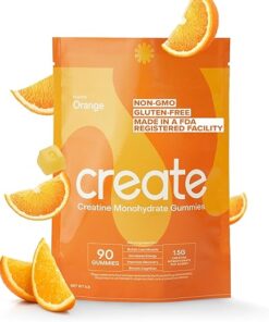 Create Creatine Monohydrate Gummies for Men & Women, Boost Focus, Strength, and Endurance, Anti-Melting Formula, Vegan, Gluten-Free, Non-GMO, 1.5g of Creatine per Gummy (Orange,...