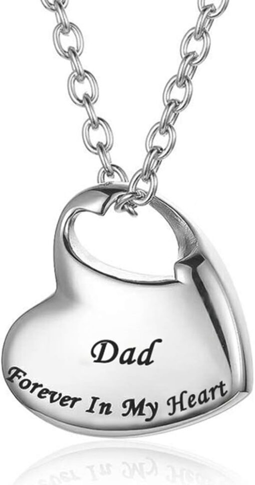 Cremation Urn Necklace for Ashes Urn Jewelry,Forever in My Heart Carved Stainless Steel Keepsake Waterproof Memorial Pendant for mom & dad with Filling Kit…