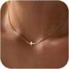 Cross Necklace for Women 14K Real Gold Silver Plated Dainty Small Cross Pendant Choker Simple Trendy Cute Cross Charm Chain Necklace Faith Jewelry Religious Minimalist Gift