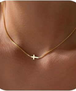 Cross Necklace for Women 14K Real Gold Silver Plated Dainty Small Cross Pendant Choker Simple Trendy Cute Cross Charm Chain Necklace Faith Jewelry Religious Minimalist Gift