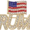 Crystal Trump Brooch with The USA Flag Word Brooch Pin Souvenir for United States of 2024 Presidential Election