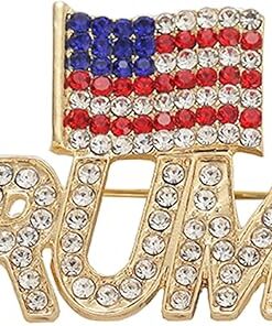 Crystal Trump Brooch with The USA Flag Word Brooch Pin Souvenir for United States of 2024 Presidential Election