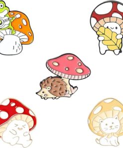 Cute Cartoon Animal Enamel Pins Set Lovely Cat Frog Brooch Lapel Pin for Women Girls Mushroom Hedgehog Fox Bear Brooch Pins for Backpacks Clothing Bags