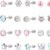 DAILI 12 Pairs Toddler Earrings Hypoallergenic Screw Back Earrings for Girls Women Surgical Stainless Steel Stud Earrings Cute Flower Pearl Star 20G Cubic Zirconia Flat Back...