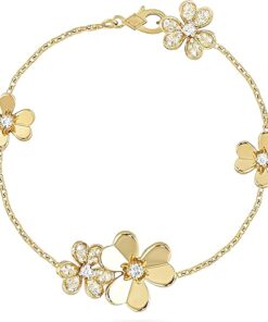 Dazzling 18K Gold Shamrock Bracelet - Minimalist and Versatile Diamond Bracelet for Women - exquisite Jewelry Gift for Ladies and Girls…