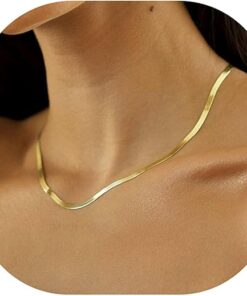 DEARMAY 14K Gold Necklaces for Women, Dainty Gold Herringbone Choker Necklace for Women Thin Layered Chunky Snake Chain Necklaces Jewelry for Teen Gifts