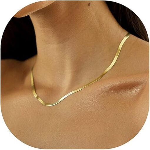 DEARMAY 14K Gold Necklaces for Women, Dainty Gold Herringbone Choker Necklace for Women Thin Layered Chunky Snake Chain Necklaces Jewelry for Teen Gifts