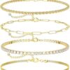 DEARMAY Gold Ankle Bracelets for Women Waterproof - Dainty 6Pcs 14K Gold Plated Anklets Layered Cuban Link Chain Herringbone Cute Anklets Set Pack Summer Beach Jewelry Gift for...