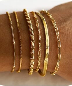 DEARMAY Gold Bracelets for Women Waterproof, 14K Real Gold Jewelry Sets for Women Trendy Thin Dainty Stackable Cuban Link Paperclip Chain Bracelet Pack Fashion Accessories Gifts...